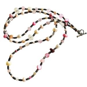 Necklace Freshwater pink pearl Crystal quartz sterling silver 925 36" Artisan